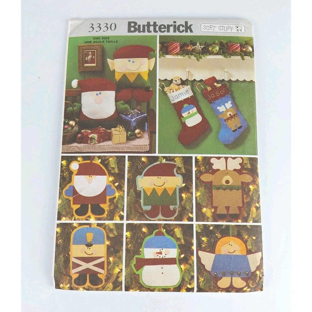 Uncut Butterick 3330 Sewing Pattern Christmas Elves Santa Stocking Pillow Decor